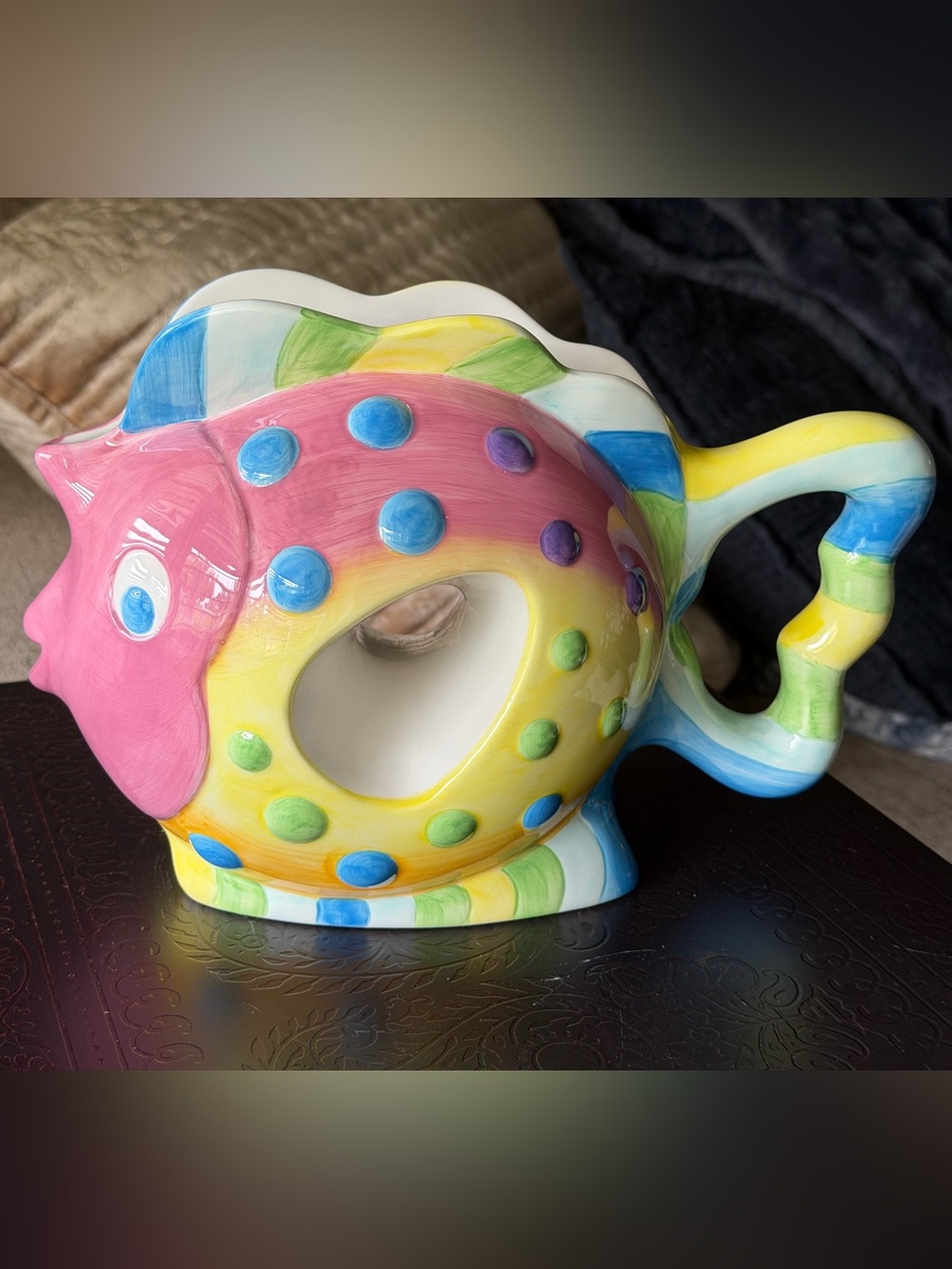VTG‎ Whimsical Rainbow Fish Ceramic Vase Planter Colorful Coastal Kitsch Decor - Picture 5 of 16